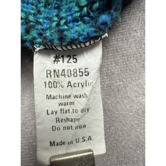 Vintage Herald House Sweater Mens Large Blue Green Black Acrylic Knit USA 80s - Picture 12 of 14